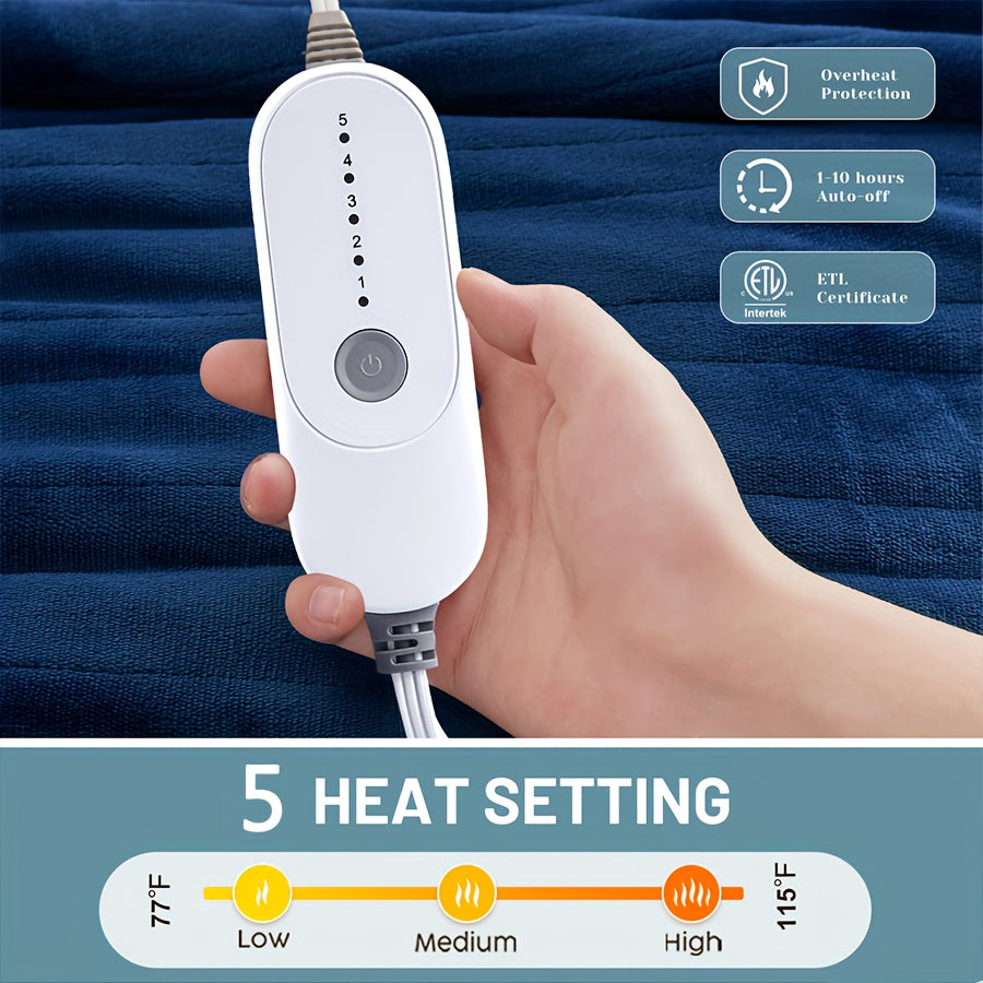 Electric Heated Blanket Soft Flannel Material, 6 Temperature Levels, 8 Timer Settings, Machine Washable, Fast Heating, For Home/Office/travel/camping, Machine Washable