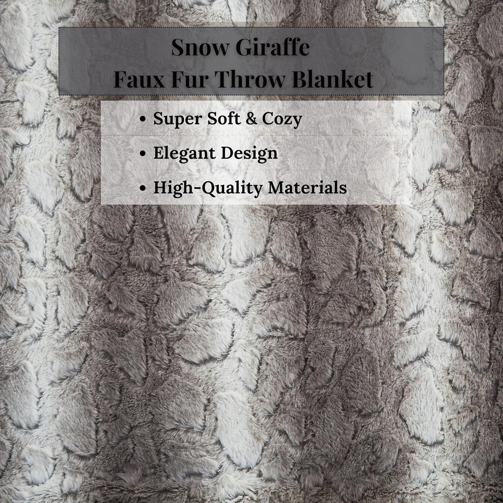 Tache 90 X 90 Inch Faux Fur Bed Blankets Full Queen Size Grey Snow Giraffe Super Soft Warm Embossed Gray Throw Blanket