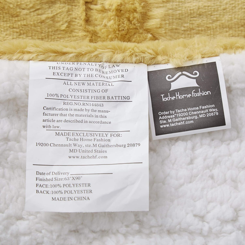 Tache Faux Fur Oversized Throw Blanket Mustard Yellow, 63X90 Moroccan Lattice Pattern Super Soft Fluffy Fuzzy Warm Gold Fall Decor for Bed Sofa Couch, Twin Size