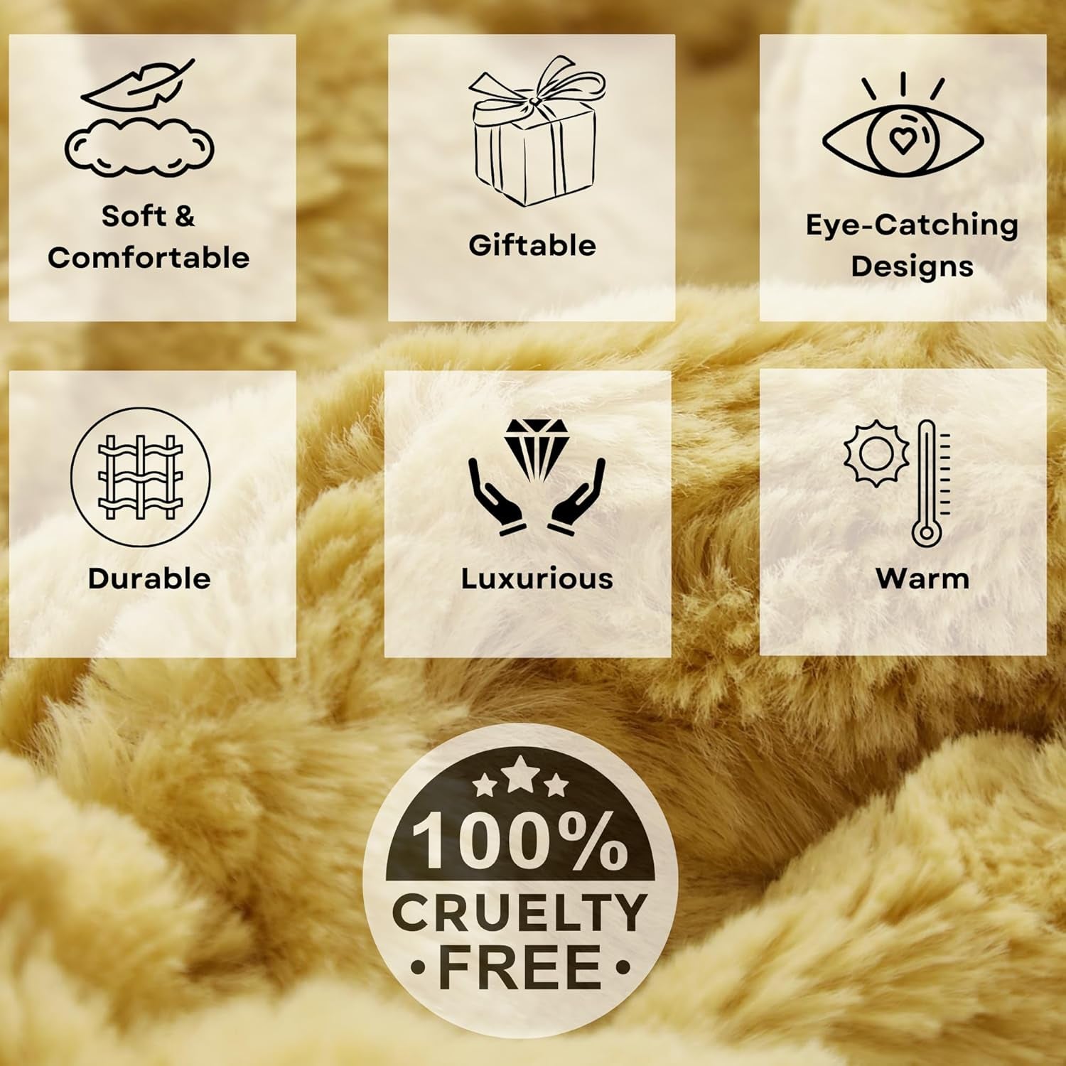 Tache Faux Fur Oversized Throw Blanket Mustard Yellow, 63X90 Moroccan Lattice Pattern Super Soft Fluffy Fuzzy Warm Gold Fall Decor for Bed Sofa Couch, Twin Size