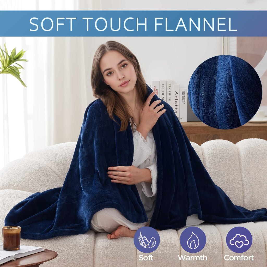 Electric Heated Blanket Soft Flannel Material, 6 Temperature Levels, 8 Timer Settings, Machine Washable, Fast Heating, For Home/Office/travel/camping, Machine Washable
