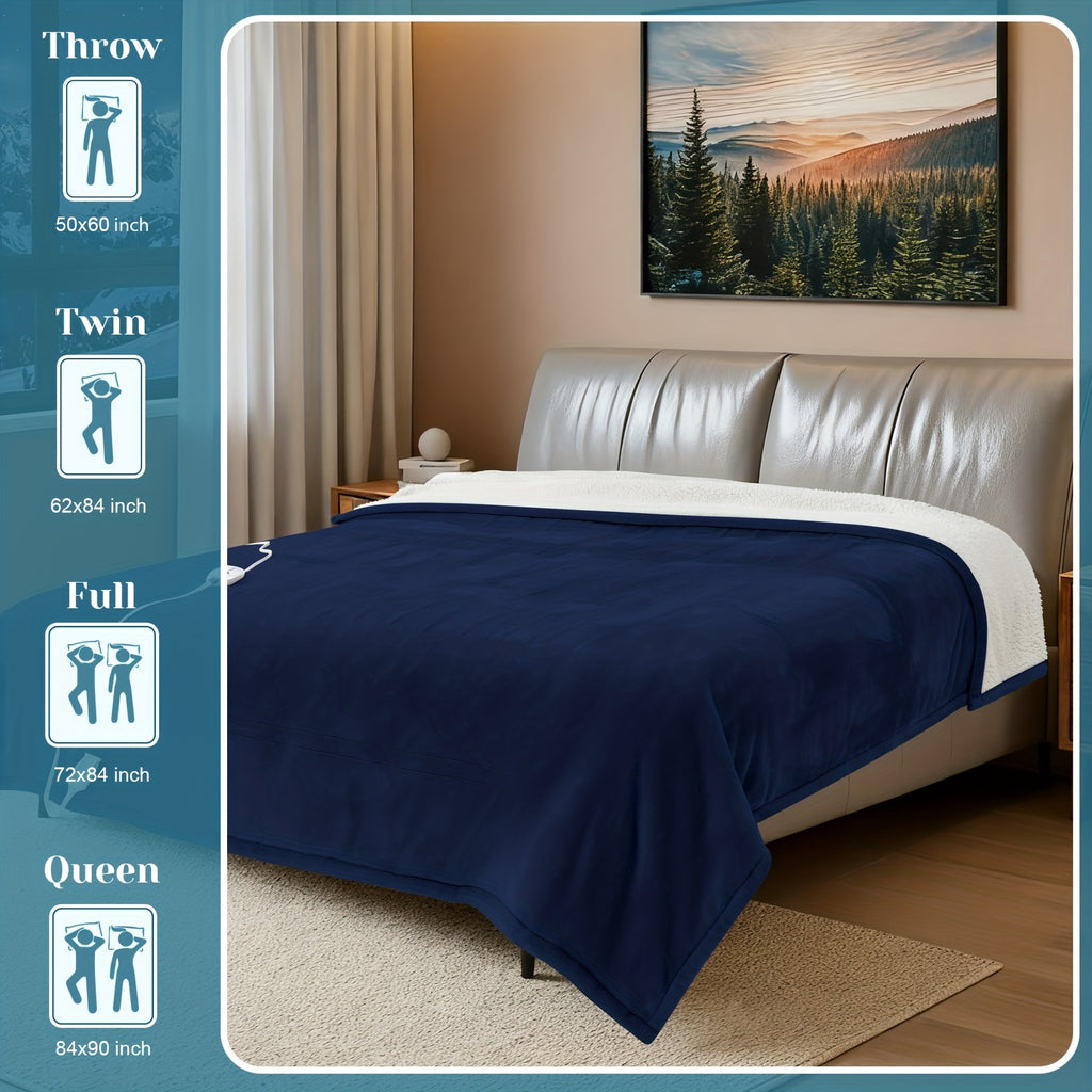 Electric Heated Blanket Soft Flannel Material, 6 Temperature Levels, 8 Timer Settings, Machine Washable, Fast Heating, For Home/Office/travel/camping, Machine Washable