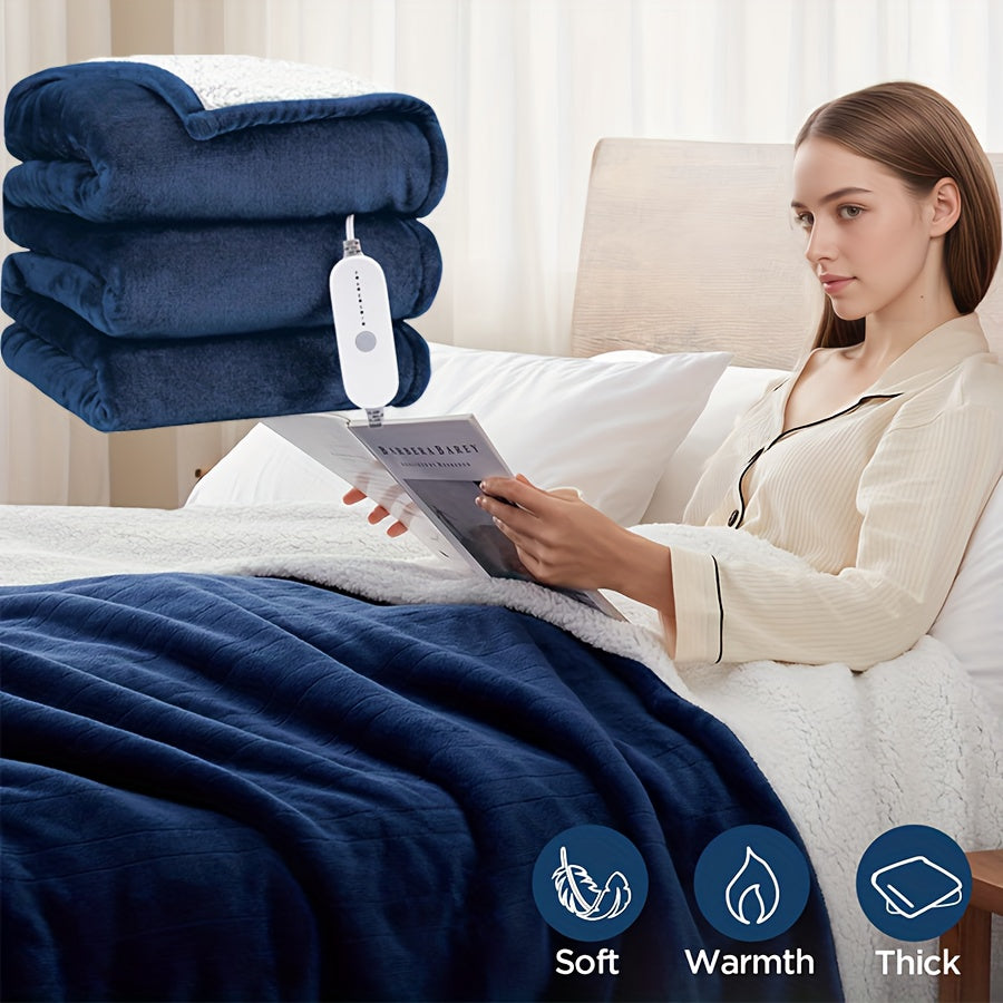 Electric Heated Blanket Soft Flannel Material, 6 Temperature Levels, 8 Timer Settings, Machine Washable, Fast Heating, For Home/Office/travel/camping, Machine Washable