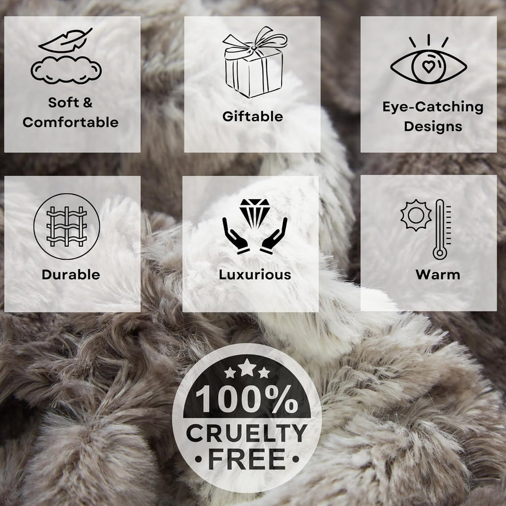 Tache 50 X 60 Inch Grey Snow Giraffe Super Soft Warm Striped Embossed Animal Pattern Faux Fur with Velvety Flannel Back Throw Blanket