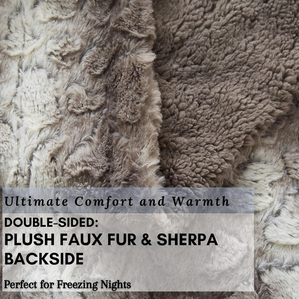 Tache 90 X 90 Inch Faux Fur Bed Blankets Full Queen Size Grey Snow Giraffe Super Soft Warm Embossed Gray Throw Blanket