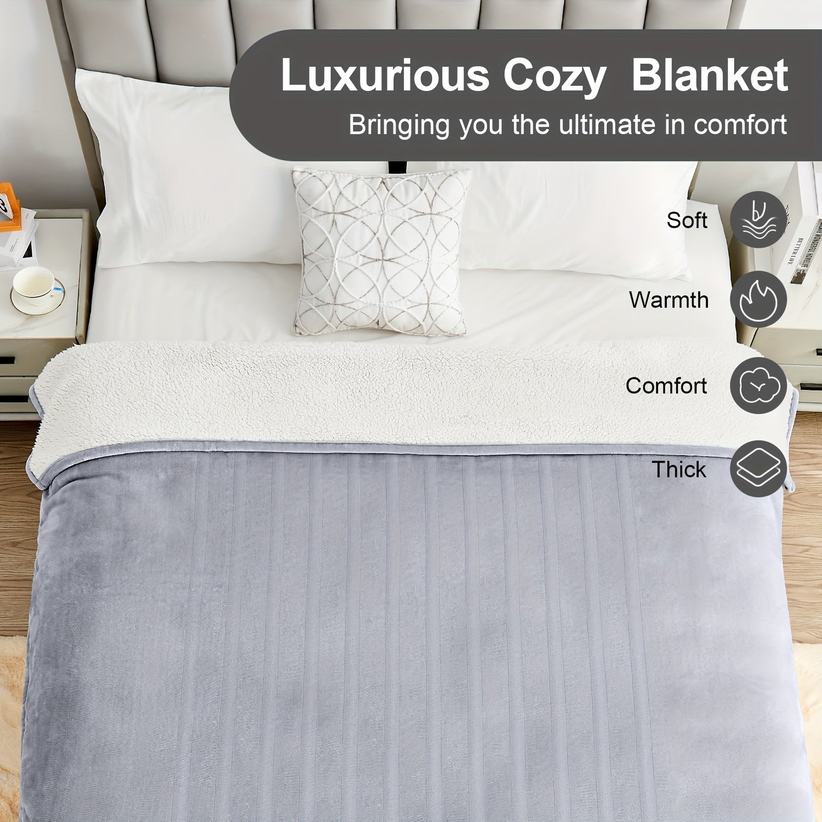 Electric Heated Blanket Soft Flannel Material, 6 Temperature Levels, 8 Timer Settings, Machine Washable, Fast Heating, For Home/Office/travel/camping, Machine Washable